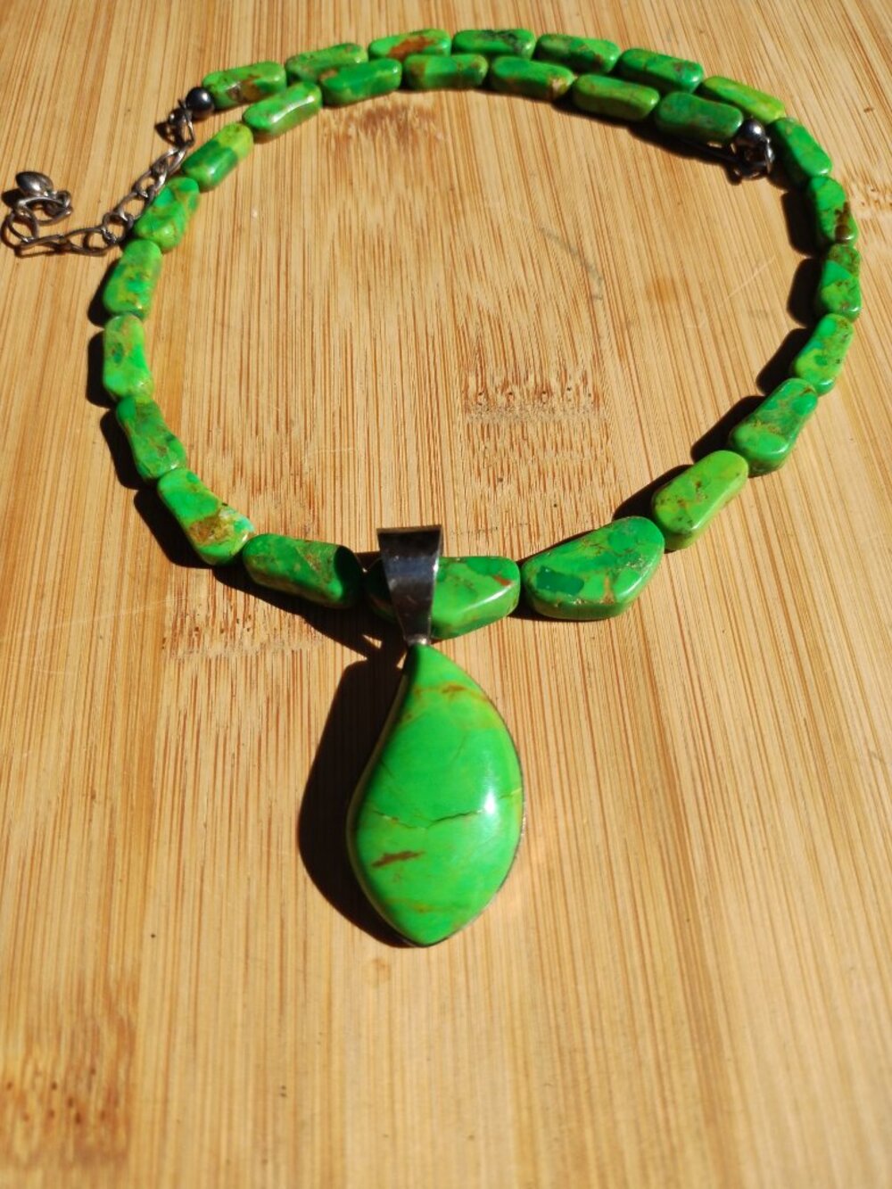 Jay King DTR mine finds mojave green turquoise necklace pendant set 925 Sterling